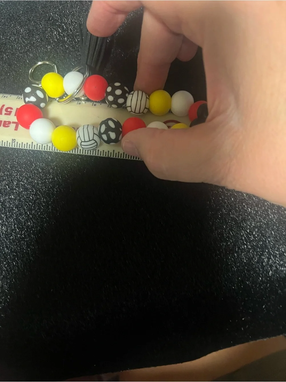 Volleyball Beaded Mouse Tassel Keyring Bracelet - Red, Yellow, White, Black